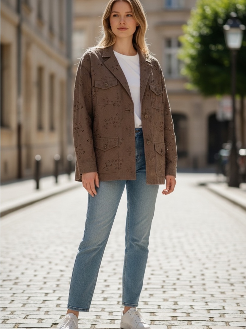 Straight from Paris! IKKS Women's Olive Eyelet Jacket